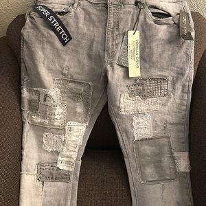 For sale Jordan Craig patchwork designer jeans.  Stretch denim. Size 40x36.